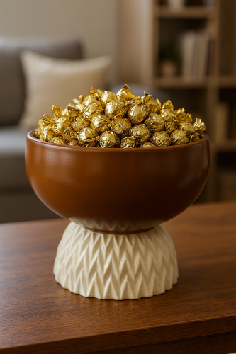 صحن تقديم بقاعدة مزخرفة ولون بني عصري