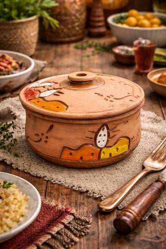قدر فخار بغطاء للطبخ والتقديم