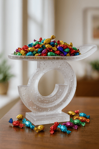 صحن تقديم شفاف على حامل دائري