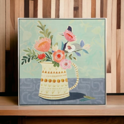 لوحة جدارية مربعة زهور في إبريق مزخرف - لوحة ديكور...