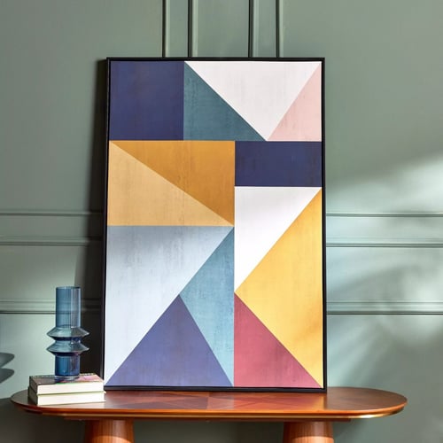 لوحة جدارية تجريدية هندسية متعددة الألوان بإطار أس...