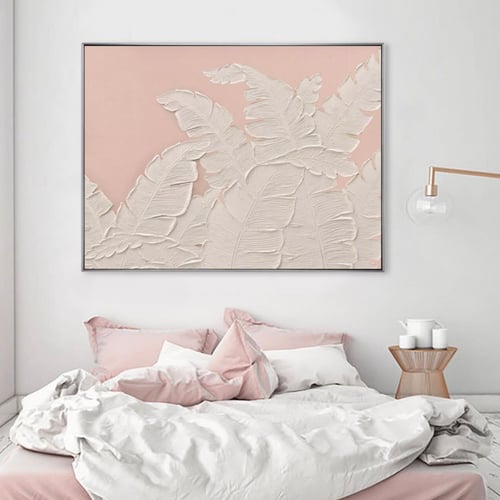 لوحة جدارية مودرن أفقية أوراق استوائية بارزة بخلفي...