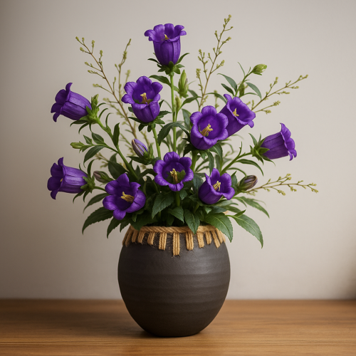 وعاء ديكور سيراميك أسود بتفاصيل حبل يدوي