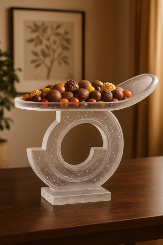 صحن تقديم شفاف على حامل دائري