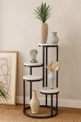 ستاند ديكور دائري متعدد المستويات بسطح خشب رخامي