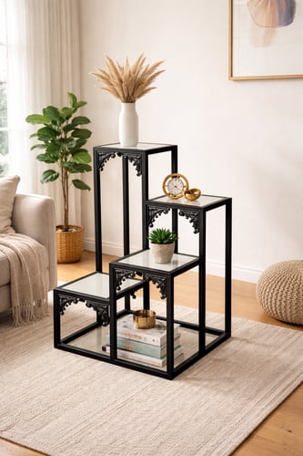 طقم ستاند ديكور ثلاث قطع متدرجة بإطار مزخرف وسطح ر...