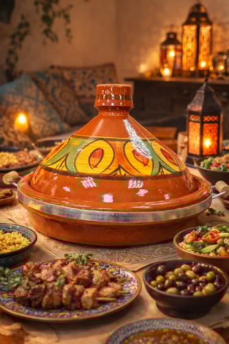 طاجن فخار مغربي كبير بغطاء | للفرن والطبخ والتقديم