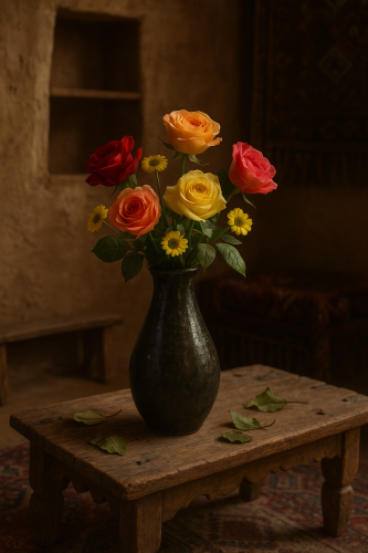 فازة ديكور فخارية بلون داكن بتصميم عصري أنيق