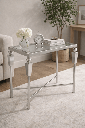 طاولة خدمة بسطح زجاجي وإطار معدني