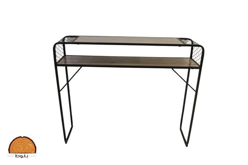 كونسول مدخل بإطار معدني ورفوف خشب بتصميم مودرن