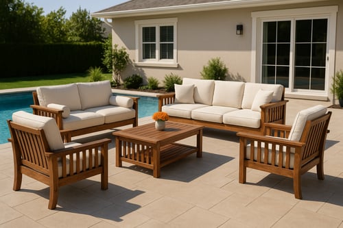 طقم جلسة خارجية خشب للحديقة 7 أشخاص مع طاولة