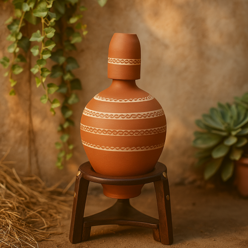 شربة فخار تركي للماء مع قاعدة خشبية