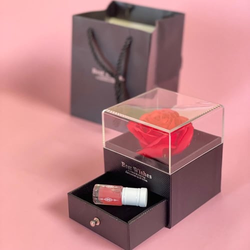 علبة هدية فاخرة بوردة صناعية مع درج للهدايا