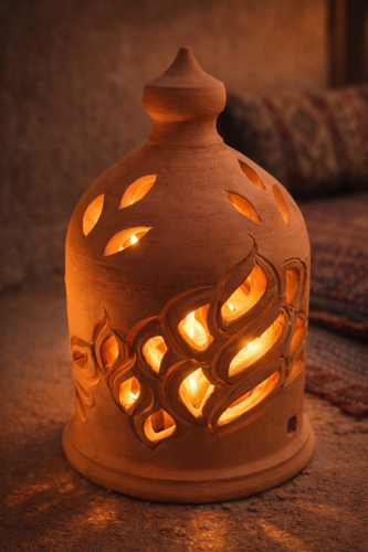 فانوس فخار تراثي مثقب للديكور بدون اضاءة