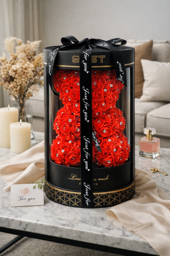 دبدوب ورد صناعي فاخر داخل علبة شفافة فاخرة