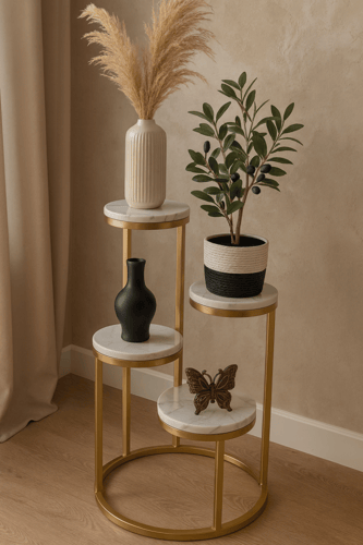 ستاند ديكور دائري متعدد المستويات بسطح خشب رخامي