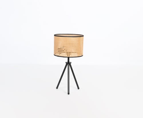 مصباح طاولة ديكور بقاعدة ثلاثية وشمعدان خيزران طبي...