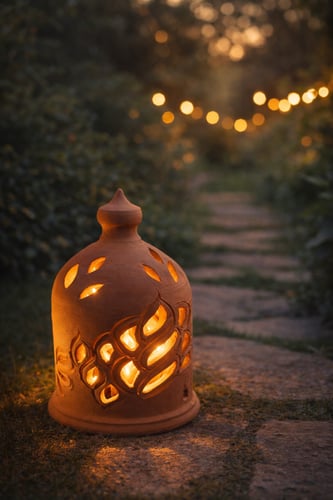 فانوس فخار تراثي مثقب للديكور بدون اضاءة