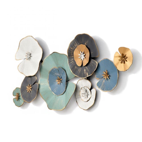 ديكور جداري معدني بتصميم زهور متعددة الألوان أزرق...