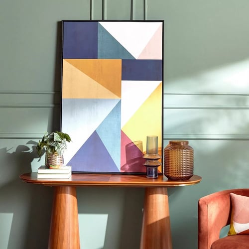 لوحة جدارية تجريدية هندسية متعددة الألوان بإطار أس...
