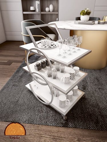 عربة ضيافة بعجلات ثلاث طبقات بتصميم دائري