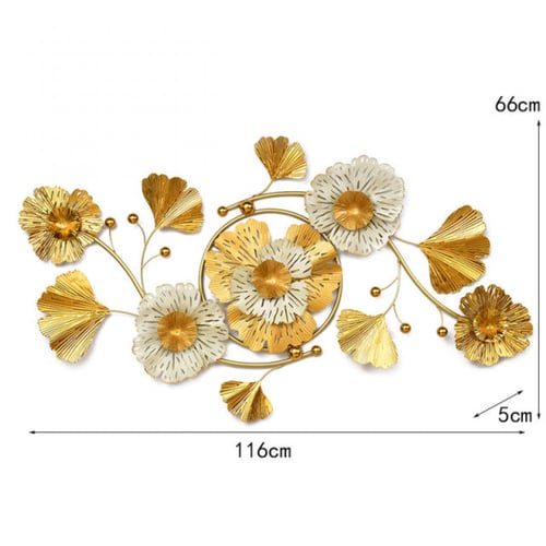 ديكور جداري معدني زهور وأوراق ذهبي وأبيض بتصميم أن...