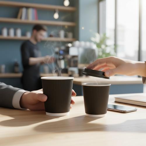 اكواب ورقية طبقتين اسود مع الغطاء (50 حبة)