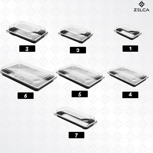 وعاء مستطيل اسود بلاستيك مع غطاء شفاف ( 10 اوعية )