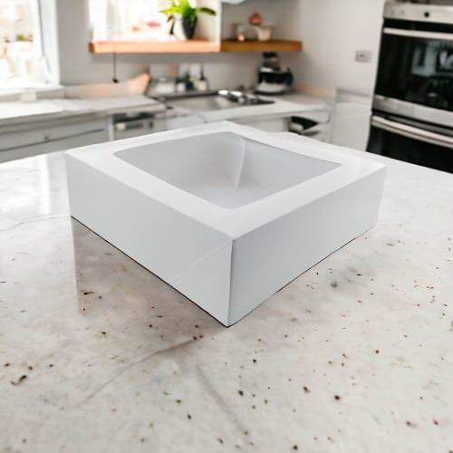 علب كيك كرتونية بنافذة ابيض (12 علبة)