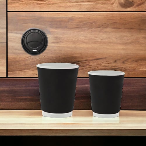 اكواب ورقية طبقتين اسود مع الغطاء (50 حبة)