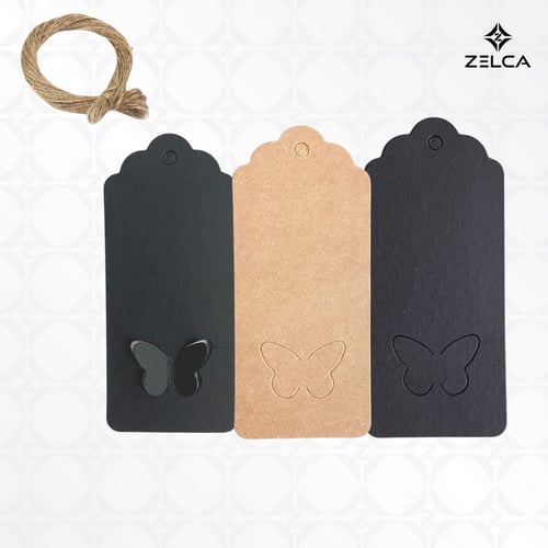 بطاقة كرافت تاق ورقي مع خيط حبل شكل فراشة (50 حبة)