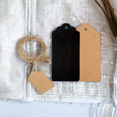 بطاقة كرافت تاق ورقي مع خيط حبل (12 حبة)