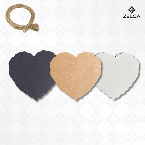 بطاقة كرافت تاق ورقي مع خيط حبل شكل قلب (50 حبة)