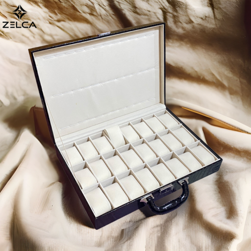 منظم ساعات جلد اسود فاخر عالي الجودة لحفظ الساعات...