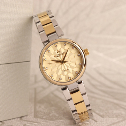 ساعة نسائية انديرا استيل بلون فضي و ذهبي