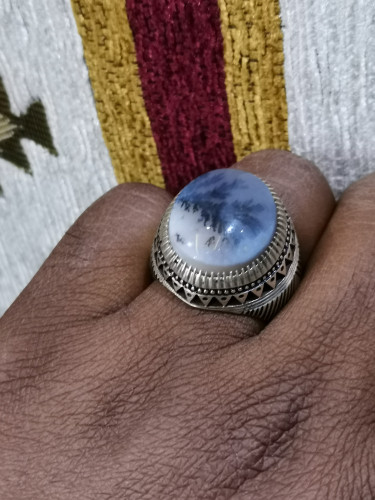 خاتم الفضة بحجر عقيق يماني شجري بصياغة عباسي عيار...