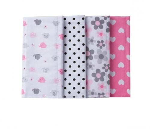 4 قطع قماش .. للسرير .. للتجشؤ .. Elephant & Pink...