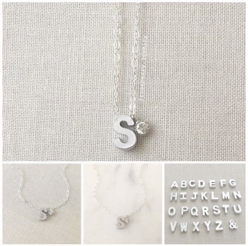 سلسل حروف فضيه مع زركون دائري