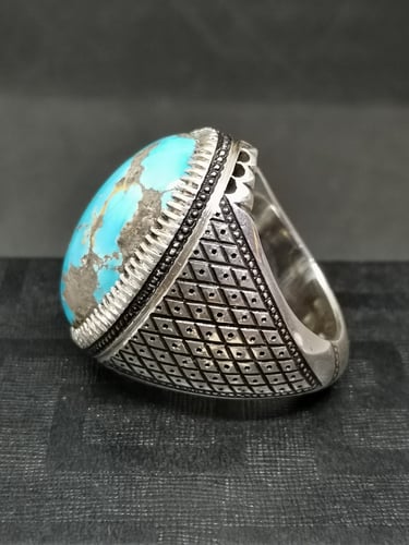 نخاتم الفضة بحجر فيروز نيشابوري ايراني بصياغة عباس...