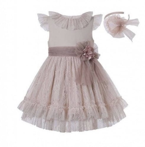 فستان تول دانتيل للبنات بتصميم راقي مع ربطة شعر –...