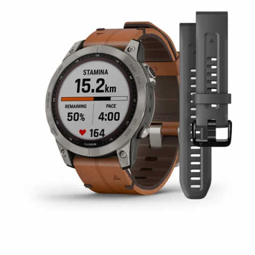Garmin Fenix 7 Sapphire Solar Titanium with Chestn...