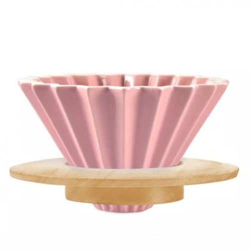 قمع سيراميك مطابق اوريغامي بقاعدة خشب مقاس 02