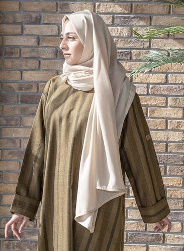 فستان محجبات مقلم من الكتان