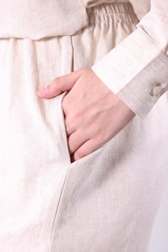 طقم سفر كتان طبيعي - بيج فاتح