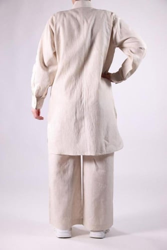 طقم سفر كتان طبيعي - بيج