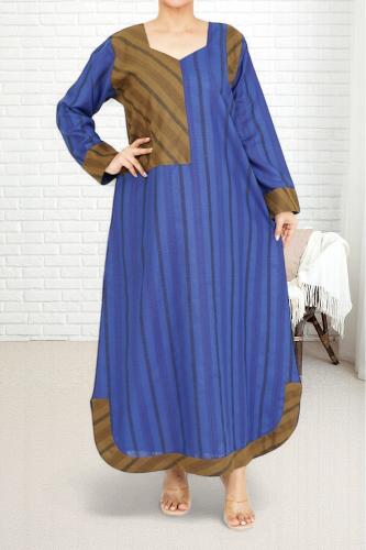 جلابية كتان مقلم لونين