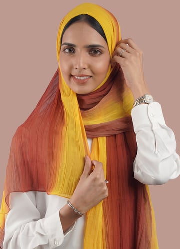 طرحة شيفون اسباني اصفر و بني