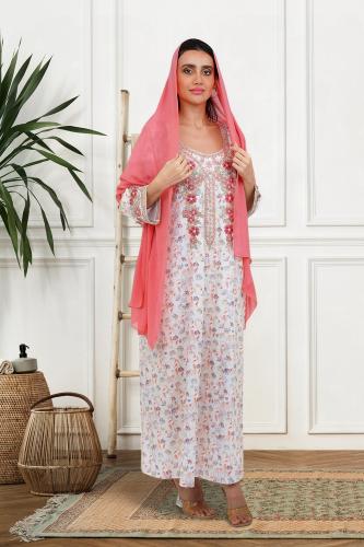 جلابيات قطن ستان ديجيتال 3D مع طرحة