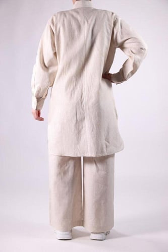 طقم سفر كتان طبيعي - بيج فاتح