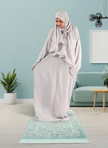 طقم صلاة سجى باللون الرمادي والتيفاني